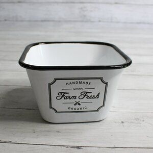 Farmhouse White Enamel Decorative Dish Container Bowl Square Metal Farm Fresh